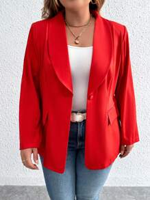 Calvaya Plus Shawl Collar Single Button Blazer Fall Cloth For Women - Red - View 4