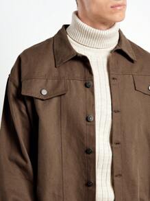 SHEIN Cottnline Men Flap Detail Drop Shoulder Jacket - Khaki - View 5