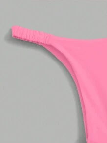 SHEIN Swim Summer Beach Solid Bikini Set Halter Triangle Bra & Thong 2 Piece Bathing Suit - Pink - View 3