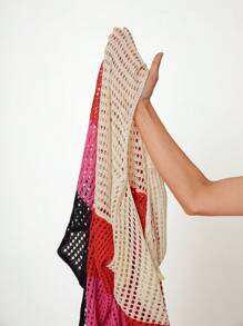 SHEIN VCAY 撞色鏤空不規則肩罩衫不附比基尼上衣 - 彩色 - 查看 6