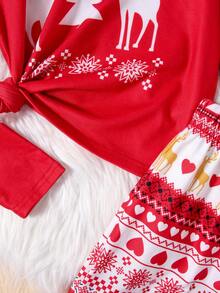 SHEIN Leap Crew Tween Girls Pajamas for Christmas - Red - View 4