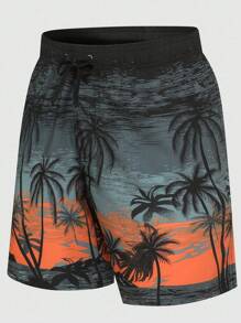 男士熱帶圖案腰部抽繩泳褲 - 彩色 - 查看 1