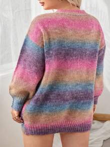 SHEIN CURVE+ 大碼漸層落肩袖毛衣洋裝 - 彩色 - 查看 2