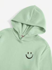 SHEIN Tween Boy Cartoon Face Print Hoodie & Sweatpants - Green - View 3