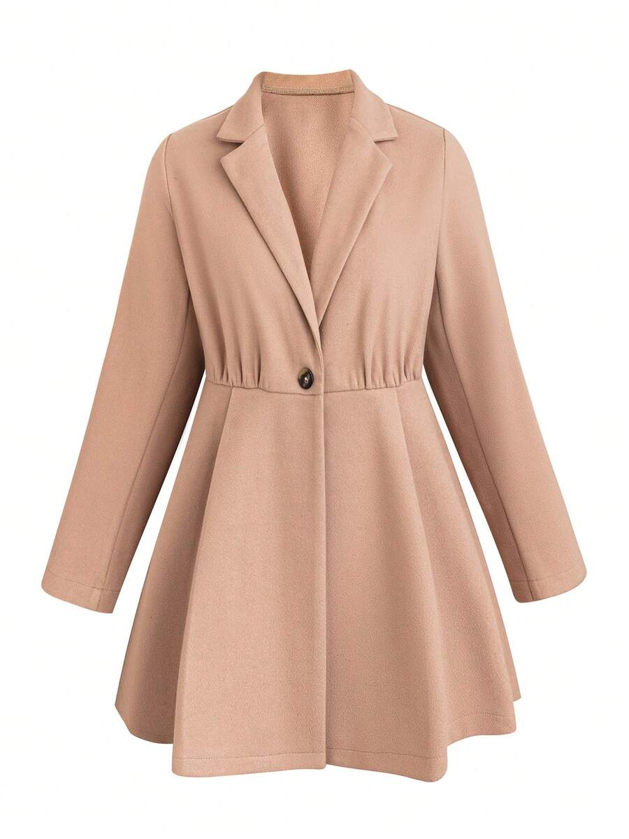 Celure 大碼西裝領單釦西裝洋裝 - 卡其色 - 查看 1