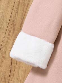 SHEIN Tween Girl Borg Collar Ruffle Trim Belted Overcoat - Pink - View 6