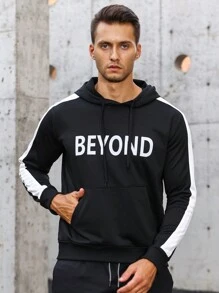 Gym Rark Sudadera deportiva para hombres con gráfico de letras, costuras laterales de contraste y cordón ajustable - Negro - Ver 3