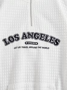 SHEIN EZwear Hơn Thêu Chữ Túi kangaroo Thả vai Áo nỉ - trắng - Xem 4