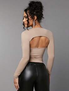 SHEIN BAE Solid Ruched Tube Top With Bolero - Khaki - View 2