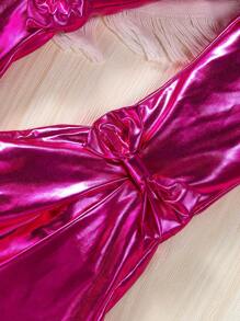 SHEIN 女小童前蝴蝶結喇叭褲 - 玫紅色 - 查看 4