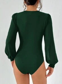 SHEIN Essnce Body unicolor de manga farol - Verde Oscuro - Ver 2