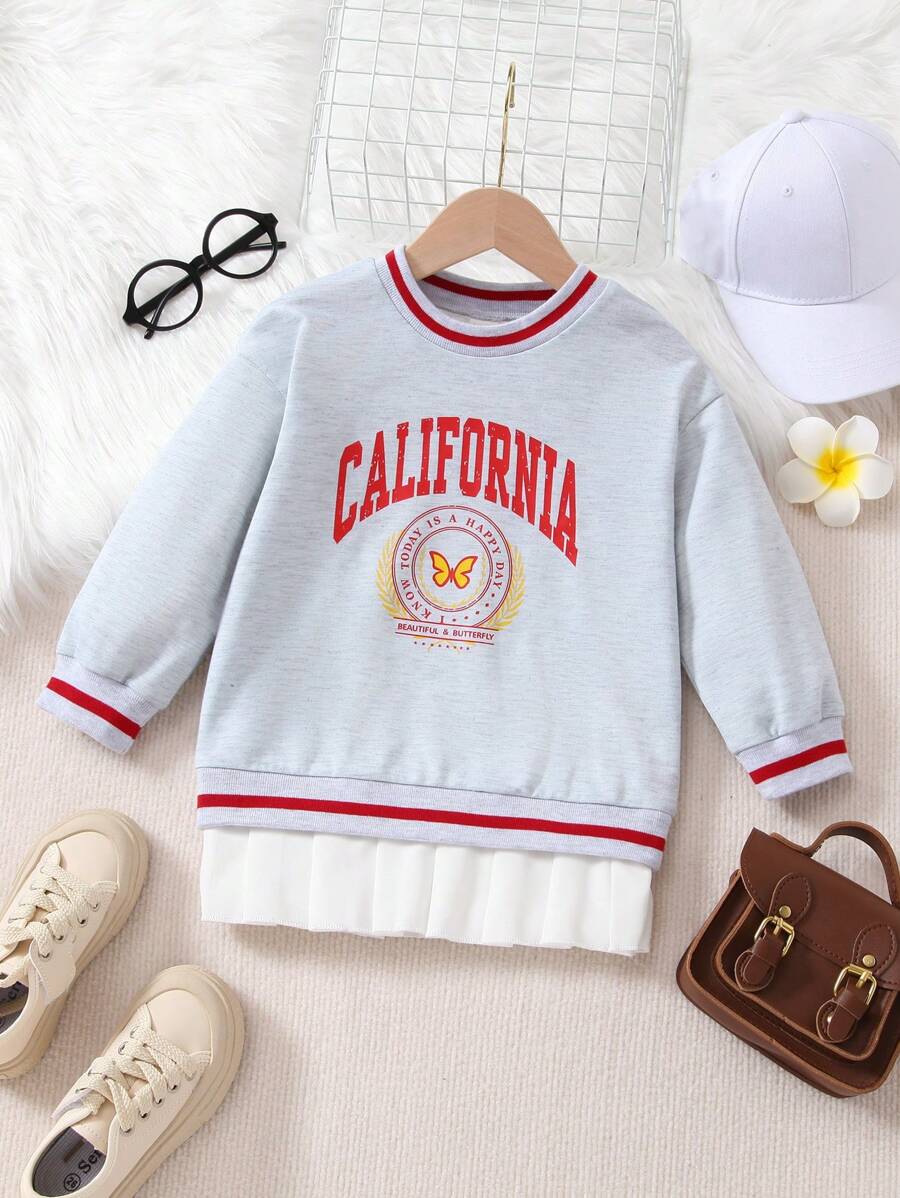 SHEIN Young Girl Letter Graphic 2 In 1 Sweatshirt - Grey - View 1