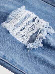 SHEIN Teen Girl Distressed Wide Leg Jeans Suitable For Summer Daily Casual Wear - Medium Wash - View 3