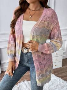 SHEIN Franclia Plus Ombre Drop Shoulder Duster Cardigan - Multicolor - View 5