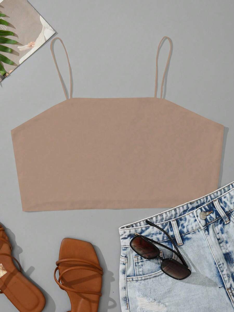 Flirla 休閒純色大尺碼背心 - 杏色 - 查看 1