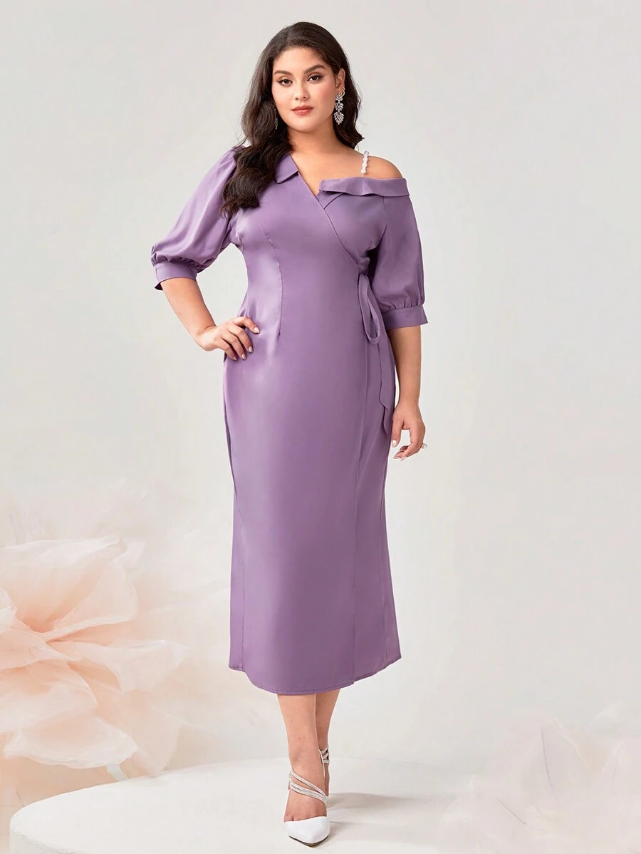 Modelyn Plus Asymmetrical Neck Knot Side Dress