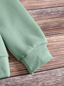 SHEIN Essnce 卡通圖案加絨內裏運動衫 - 薄荷綠 - 查看 5