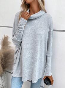 SHEIN LUNE Women's High Neck Batwing Sleeve Simple Basic, Fashionable And Casual T-Shirt - Grey - View 3