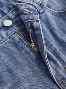 SHEIN MOD Split Hem Flare Leg Jeans - Medium Wash - View 3