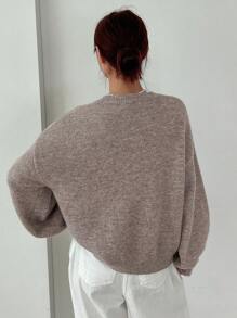 DAZY Jersey de hombros caídos tejido jaspeado - Caqui - Ver 2