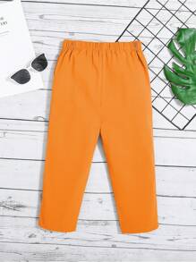 SHEIN 男小童素色斜口袋直筒褲 - 綠色 - 查看 4