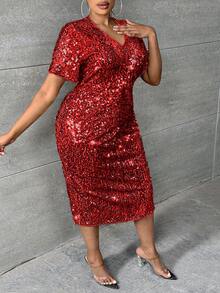 Maweii Plus Solid Ruched Bodycon Dress - Red - View 5