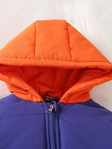 Young Boy Colorblock Hooded Padded Coat - Multicolor - View 7