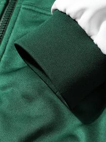 Manfinity Homme 男士卡通圖案顏色積木下肩連帽oversize夾克 - 綠色 - 查看 3