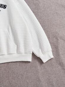 SHEIN EZwear Hơn Thêu Chữ Túi kangaroo Thả vai Áo nỉ - trắng - Xem 5