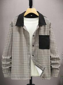 Manfinity Homme 寬鬆男士獵齒紋對比領口夾克 - 彩色 - 查看 3