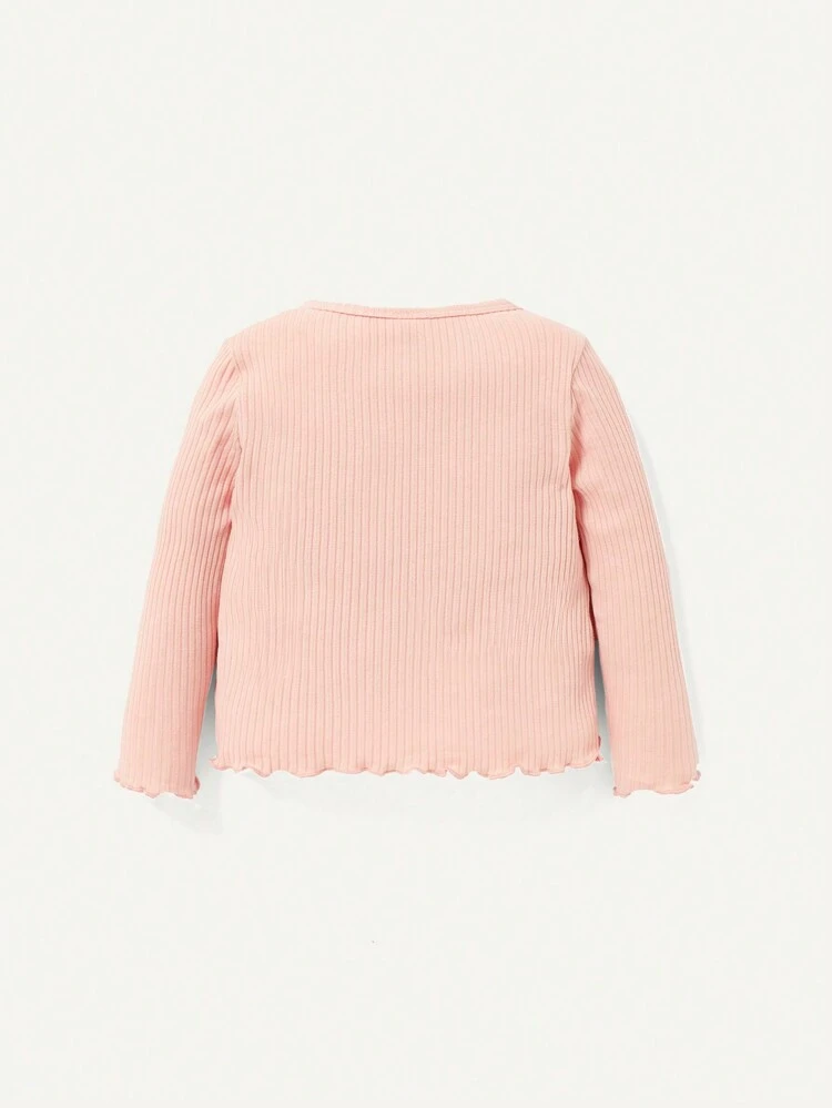Baby Girl Letter Embroidery Lettuce Trim Ribbed Knit Tee