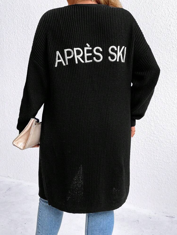 Plus Letter Pattern Drop Shoulder Cardigan