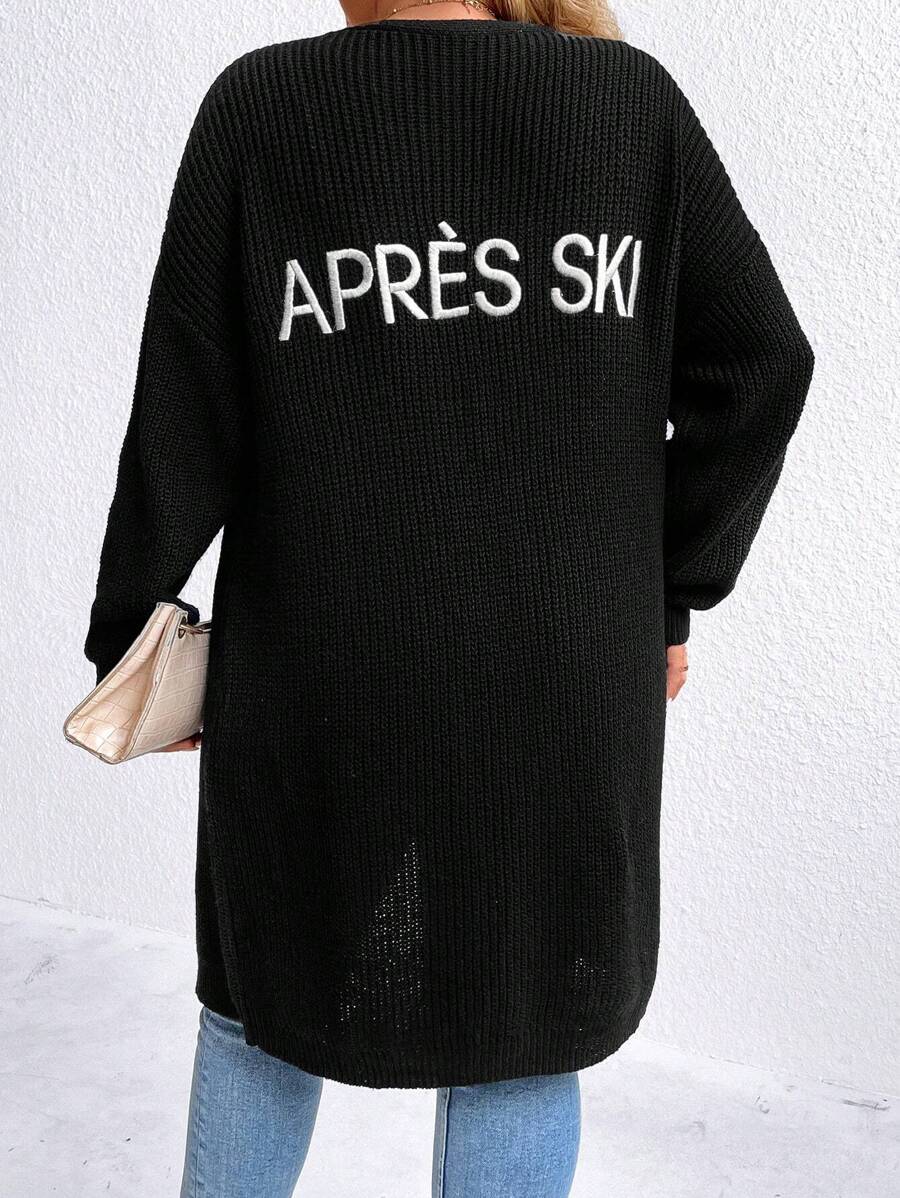 SHEIN LUNE Plus Letter Pattern Drop Shoulder Cardigan