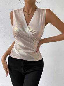 Zolique Surplice Neck Tank Top - Apricot - View 5