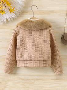 SHEIN Cô Gái Trẻ Cổ áo Borg Chi tiết về Flap Nút phía trước Áo khoác Không có áo len - Màu Khaki - Xem 2