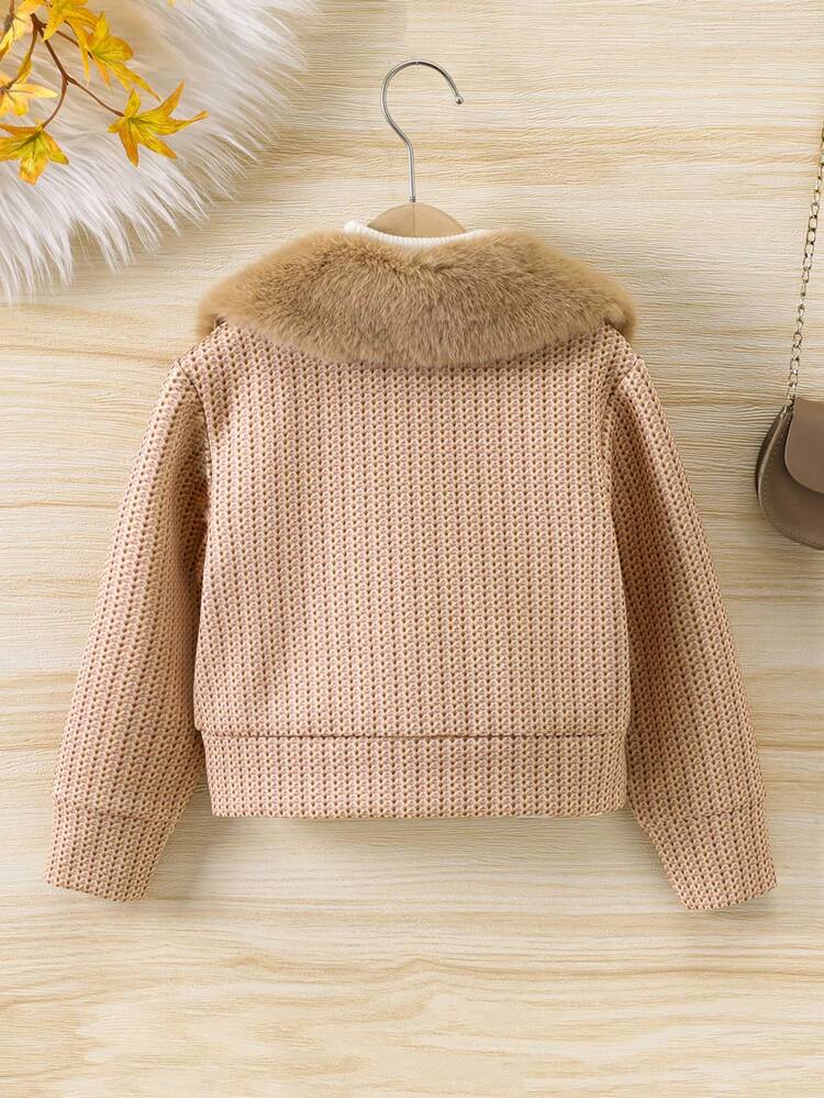 Young Girl Borg Collar Flap Detail Button Front Jacket Without Sweater