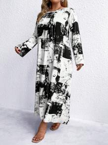 SHEIN LUNE Hơn In chắp vá Váy chữ A - Nhiều màu - Xem 3