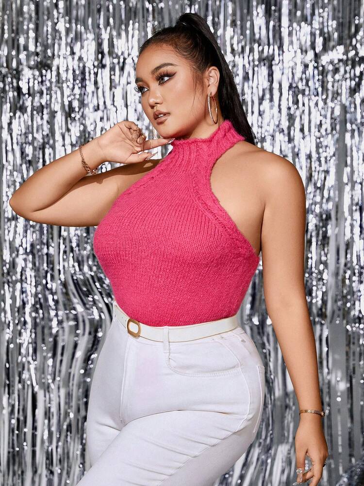 Plus Solid Halter Knit Top
