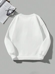 SHEIN EZwear 極簡主義休閒抽象印花華美領女款長袖汗衫 - 白色 - 查看 2