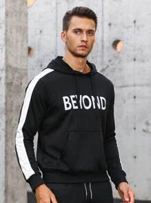 Gym Rark Sudadera deportiva para hombres con gráfico de letras, costuras laterales de contraste y cordón ajustable - Negro - Ver 5