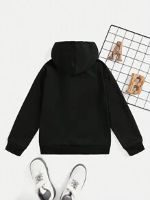 SHEIN 男童纯色宽松休闲卫衣 - 黑色 - 查看 2