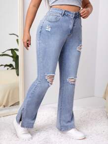 SHEIN EZwear Quần Denim kích thước lớn - Màu xanh lam - Xem 4
