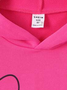 SHEIN Tween Girl Heart & Slogan Graphic Drop Shoulder Sweatshirt - Hot Pink - View 6