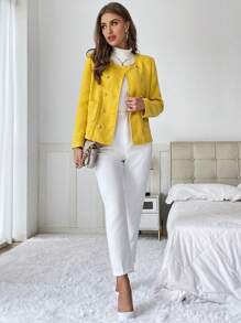 SHEIN Privé Đôi ngực Vá Túi Áo khoác - Màu vàng - Xem 4