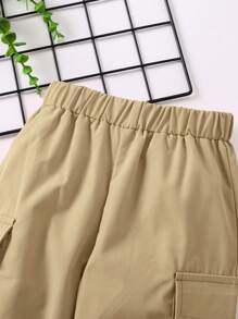 SHEIN Explorewe Young Girl Flap Pocket Cargo Pants - Camel - View 5