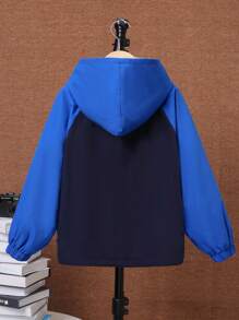 SHEIN 男大童字母貼布翻蓋口袋插肩袖連帽加絨內裏外套 - 寶藍色 - 查看 2