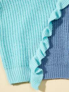 Young Girl Two Tone Ruffle Trim Sweater - Multicolor - View 4