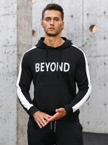 Gym Rark Sudadera deportiva para hombres con gráfico de letras, costuras laterales de contraste y cordón ajustable - Negro - Ver 8
