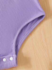 SHEIN Tween Girl Ribbed Knit Scoop Neck Bodysuit - Purple - View 4