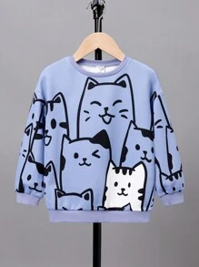 SHEIN 女小童卡通圖案落肩袖運動衫 - 霧霾藍 - 查看 1